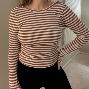 Aerie Brown and White Striped Long Sleeve Tee